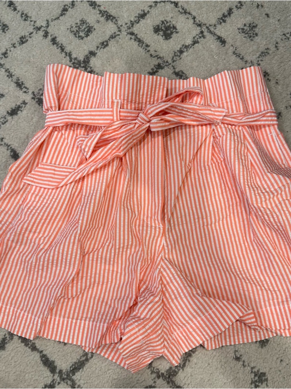 NEW J. Crew Striped Paperbag Waist Shorts - Coral - Size 6 - Seersucker
